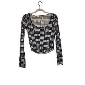 Intimately Free people plaid waffle knit scoop neck cropped top size medium